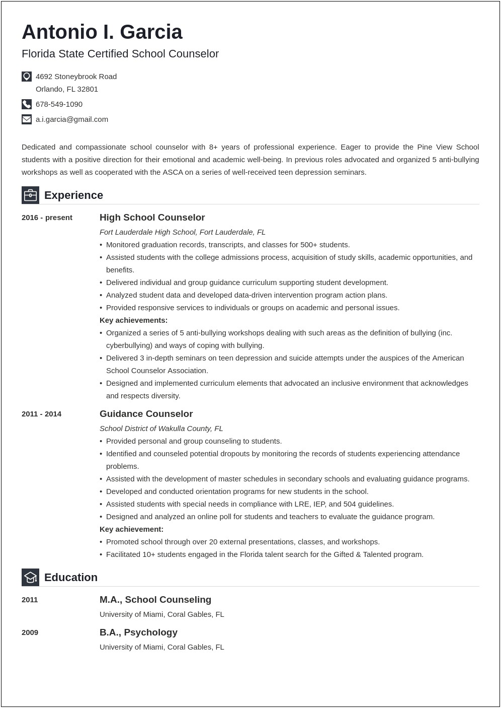 College School Counselor Resume Sample