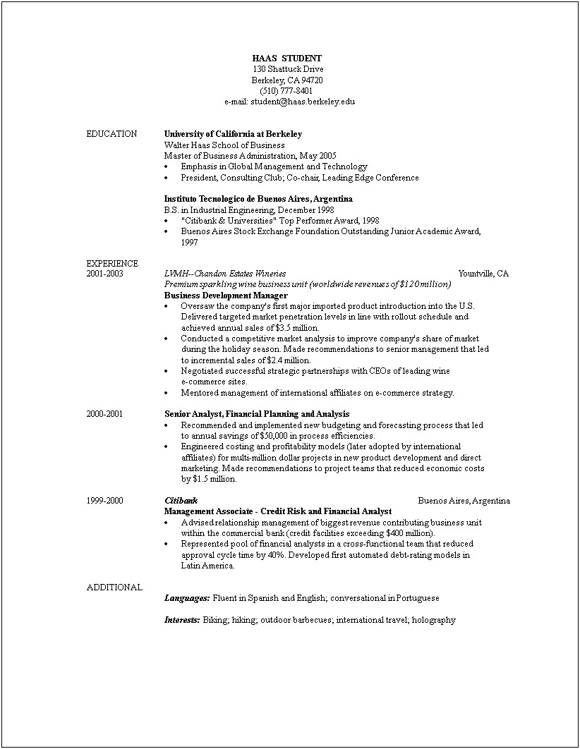 College Student Business Skills For Resume