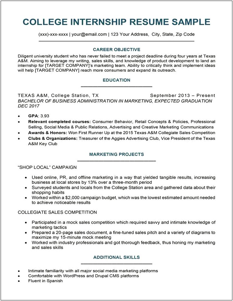 College Student Resume Examples 2015