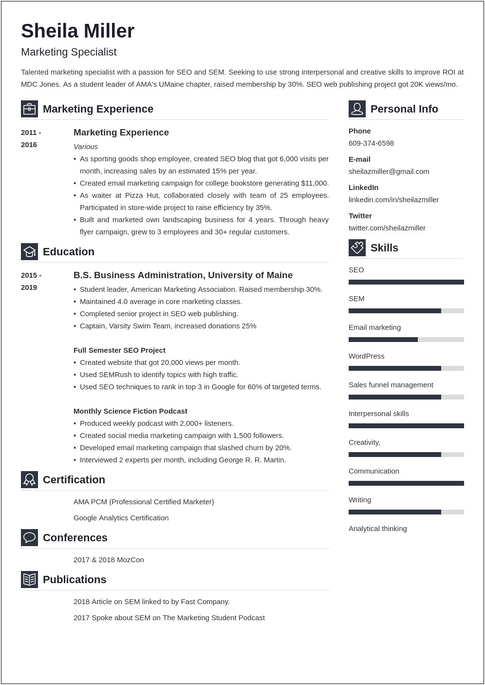 College Student Resume Examples 2016