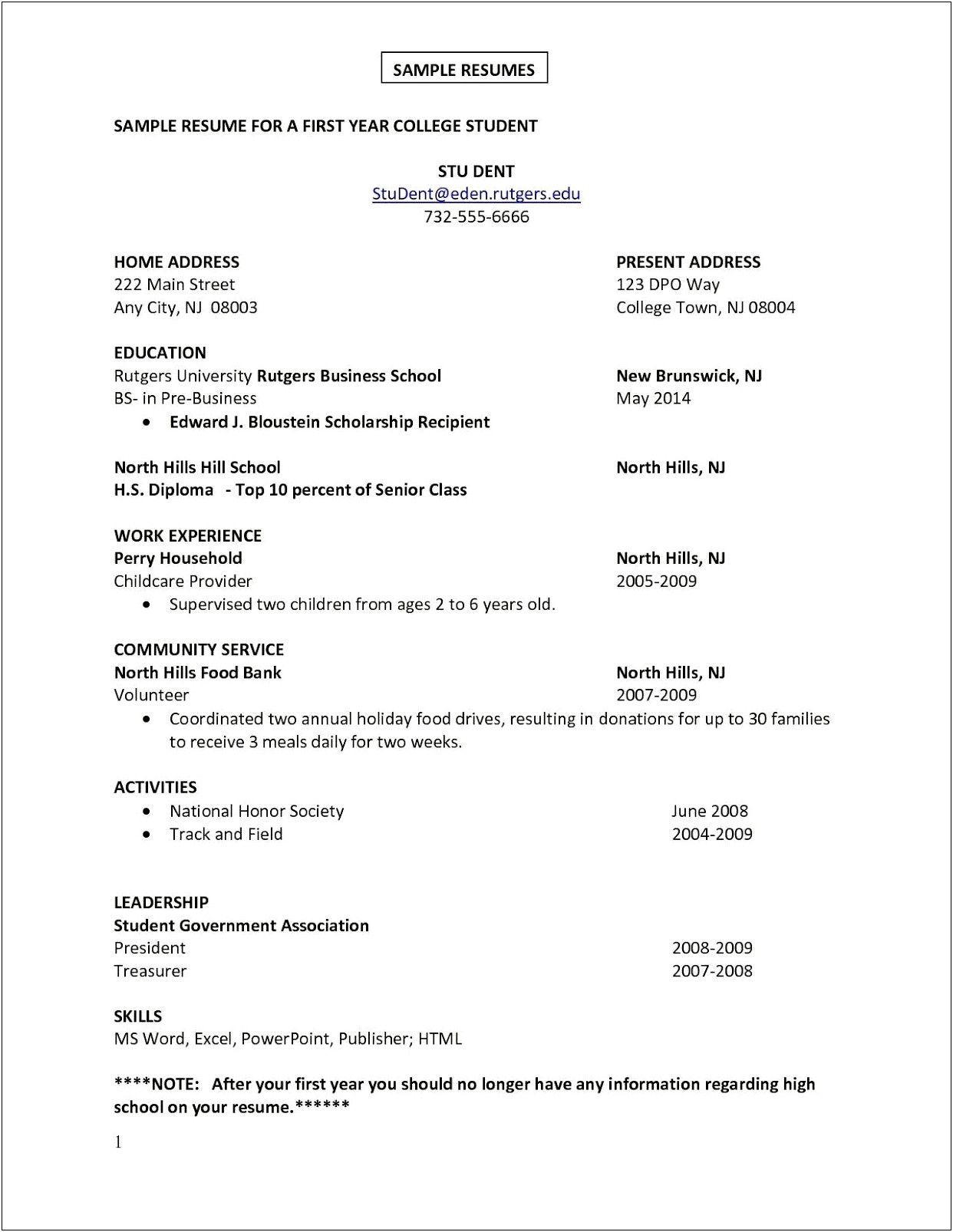 College Student Resume Examples First Job