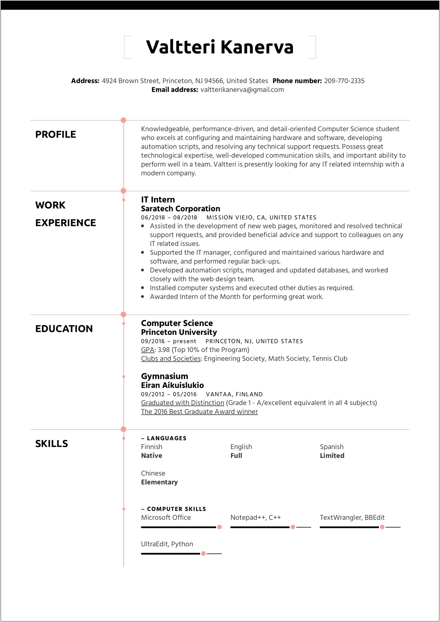 College Student Resume Examples For Internship