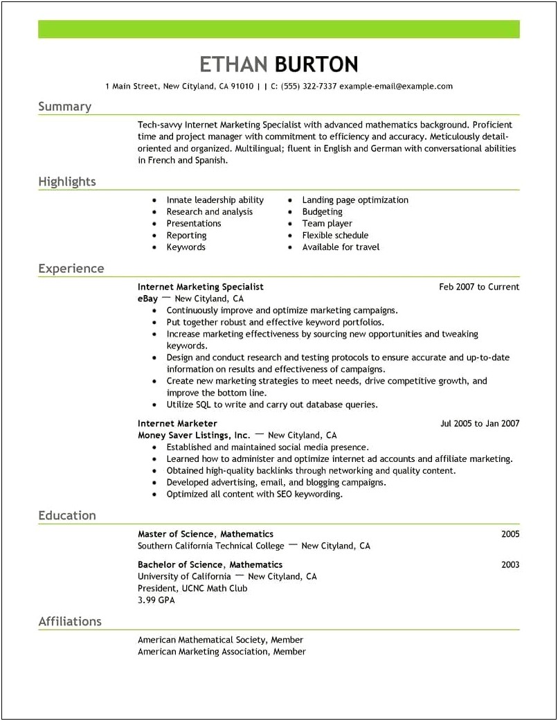 College Student Resume Examples Social Media