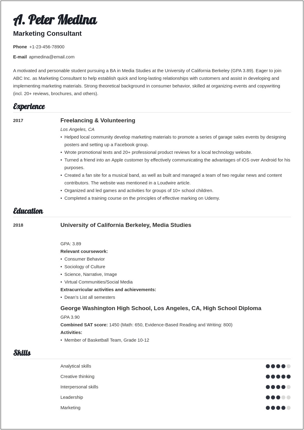 College Student Resume No Experience Samples