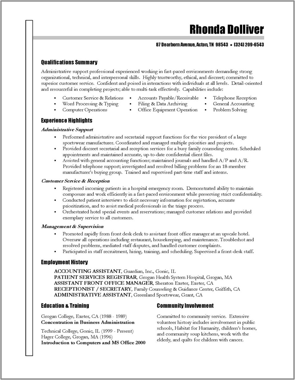 College Student Resume Objective Examples Administrative Assistant