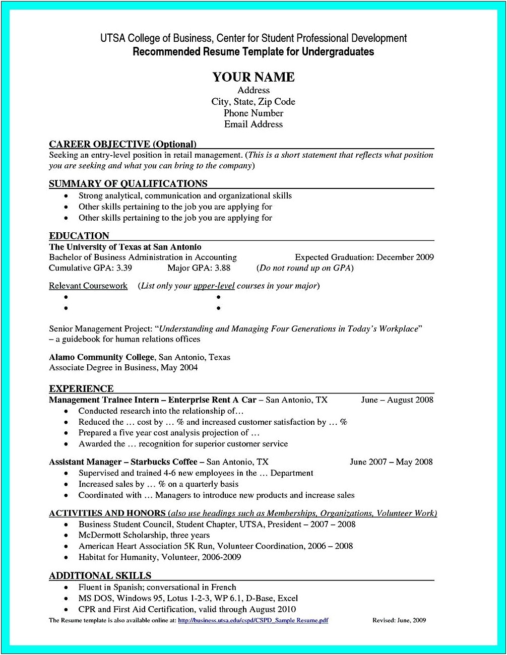 College Student Resume Objectives With No Experience