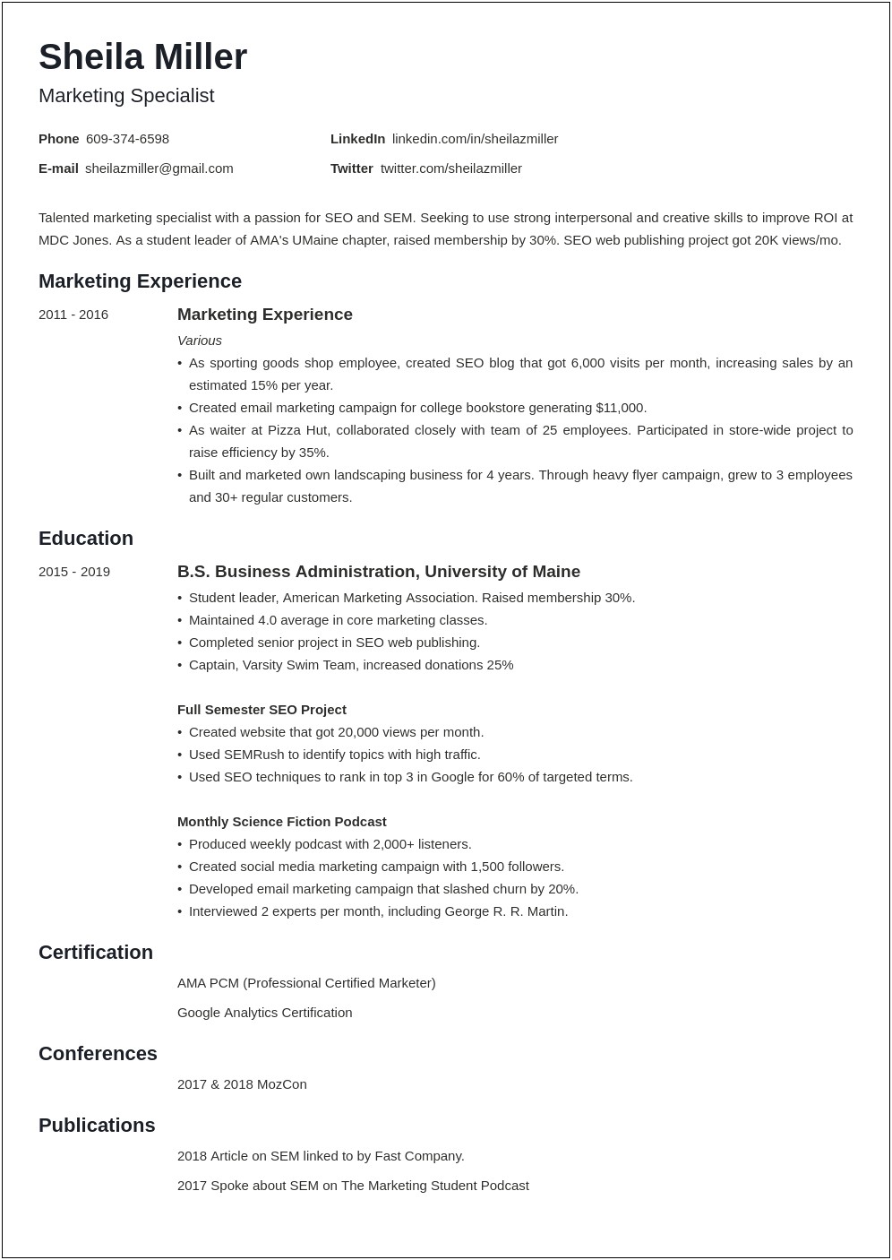 College Student Resume Skills Examples