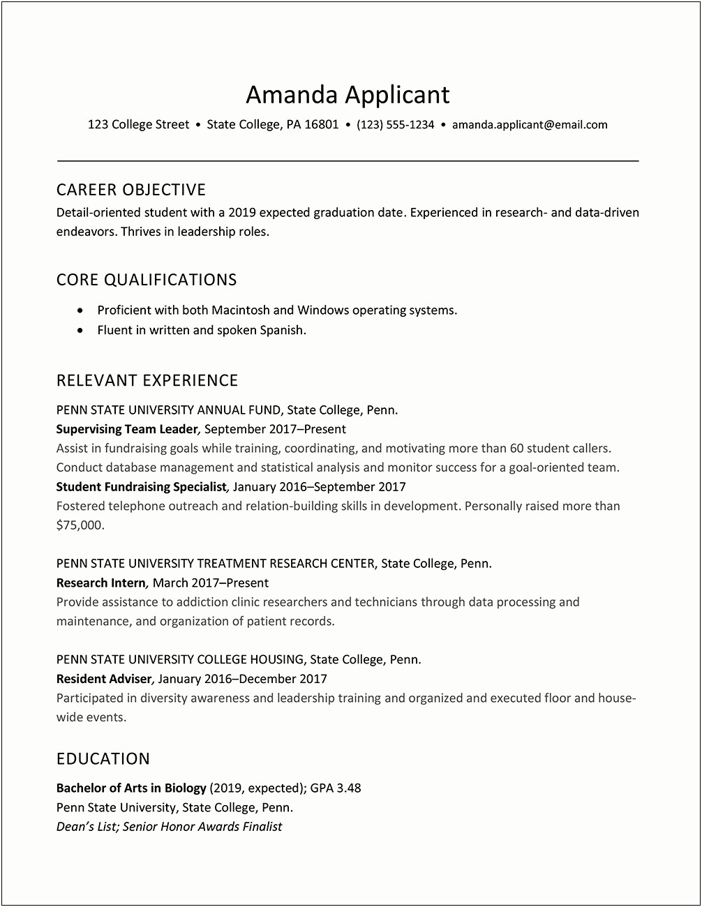 College Student Resume Skills Section