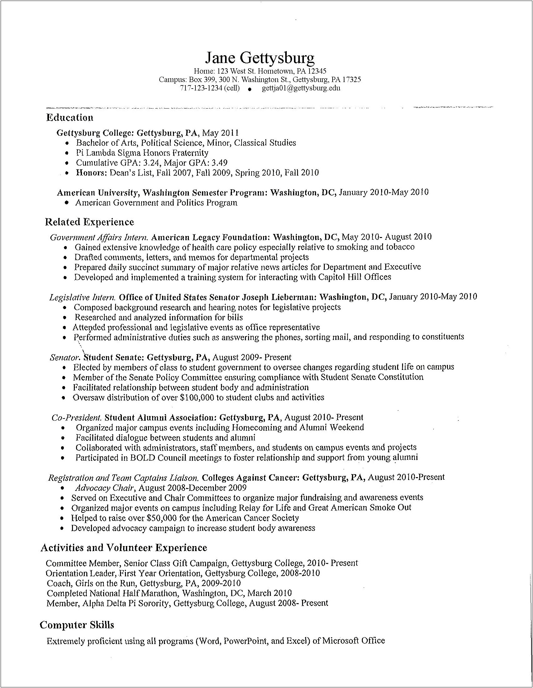 College Student Resume With No Work Experience Examples