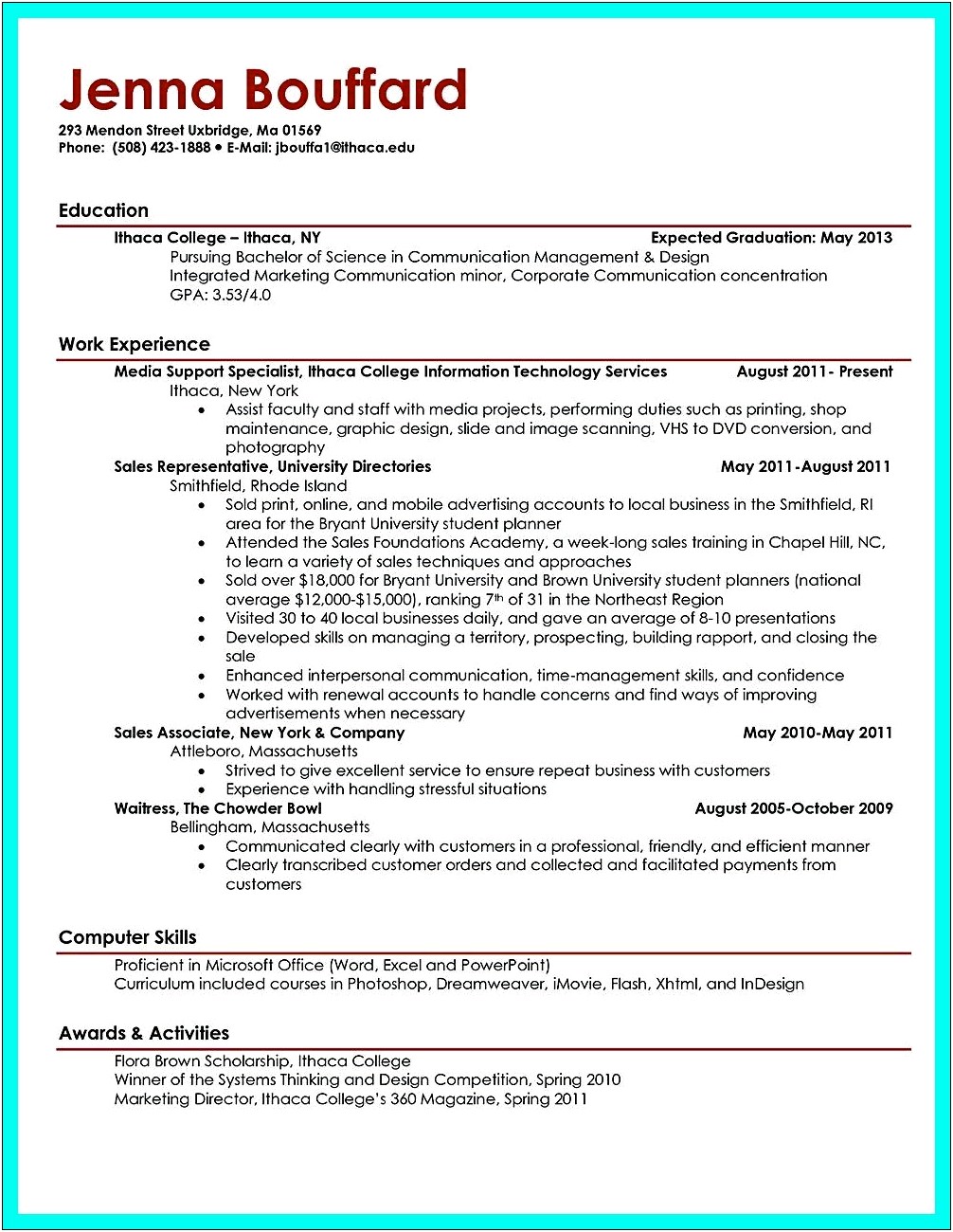 College Student Resume Word Examples