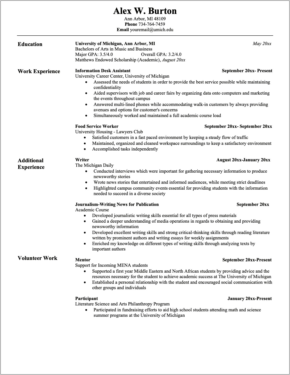 College Student Transfer Resume Examples
