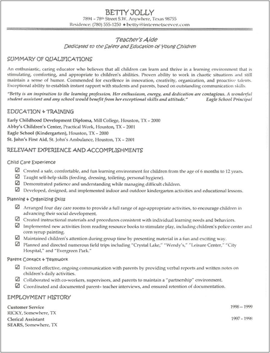 College Teacher Assistant Job Description For Resume