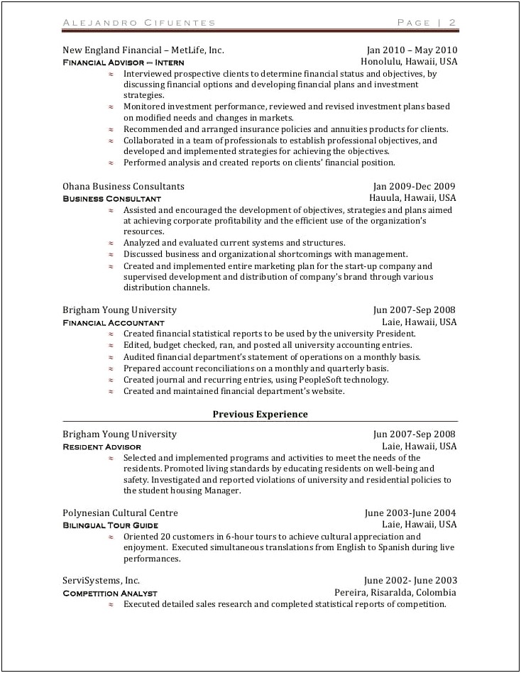 College Tour Guide Resume Sample