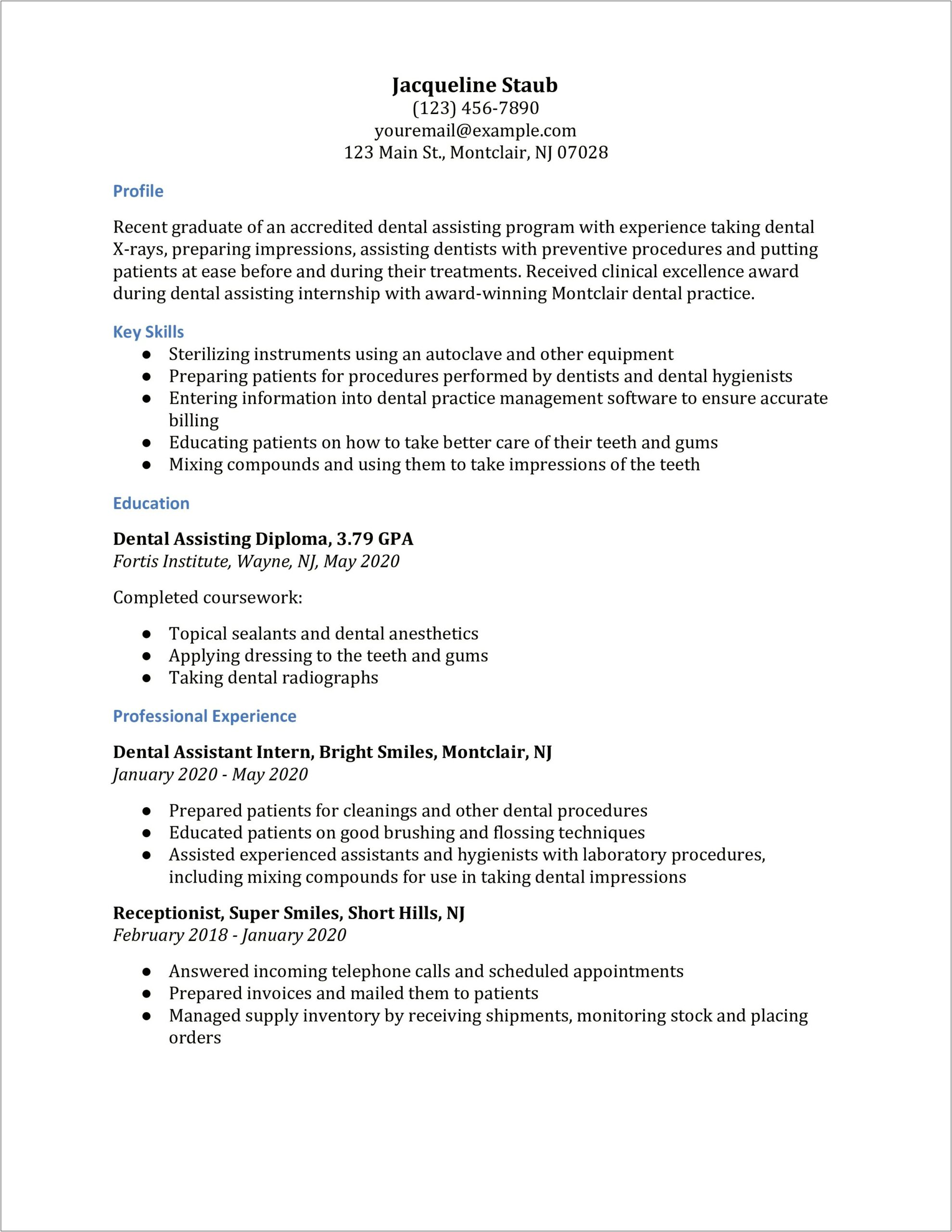 Combination Resume Dental Assistant Example