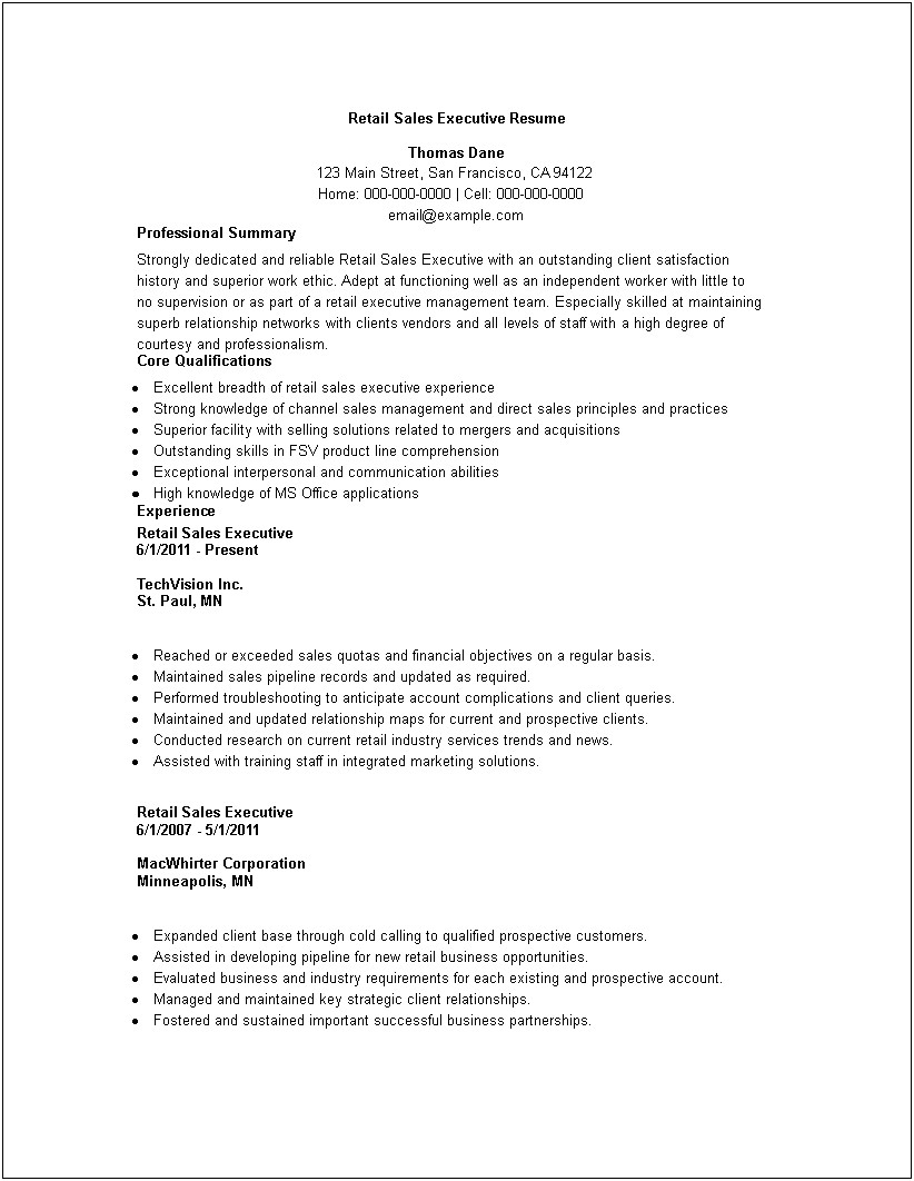 Combination Resume Sales Executive Examples 2019