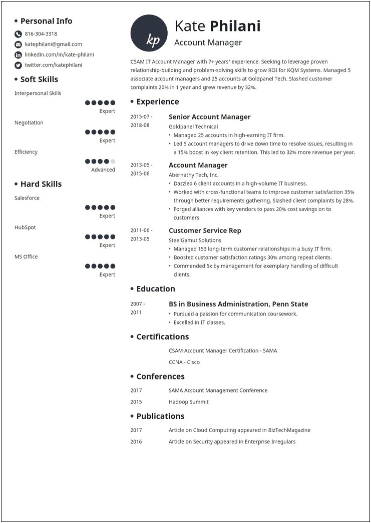 Commercial Account Manager Sample Resume