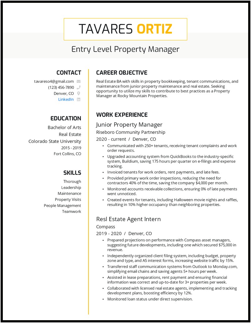 Commercial Assistant Property Manager Resume