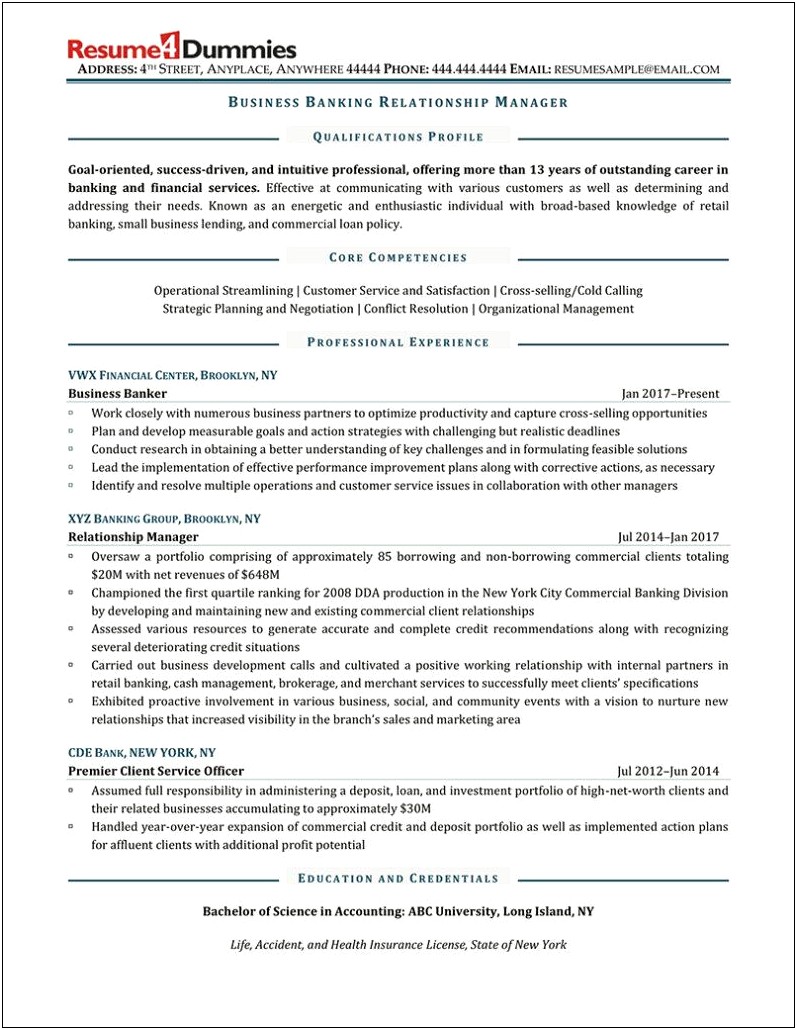Commercial Banking Executive Resume Example