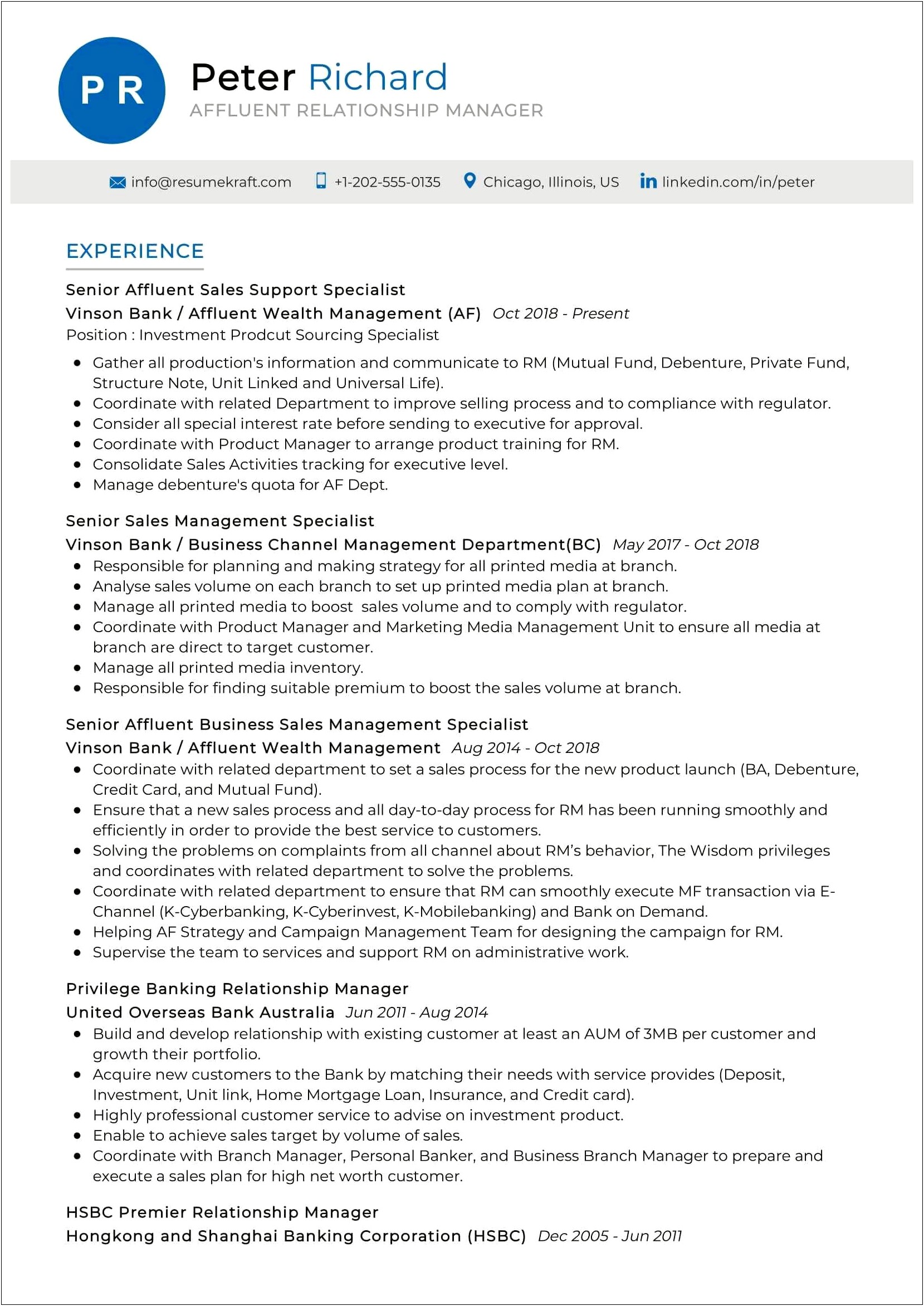 Commercial Banking Relationship Manager Resume