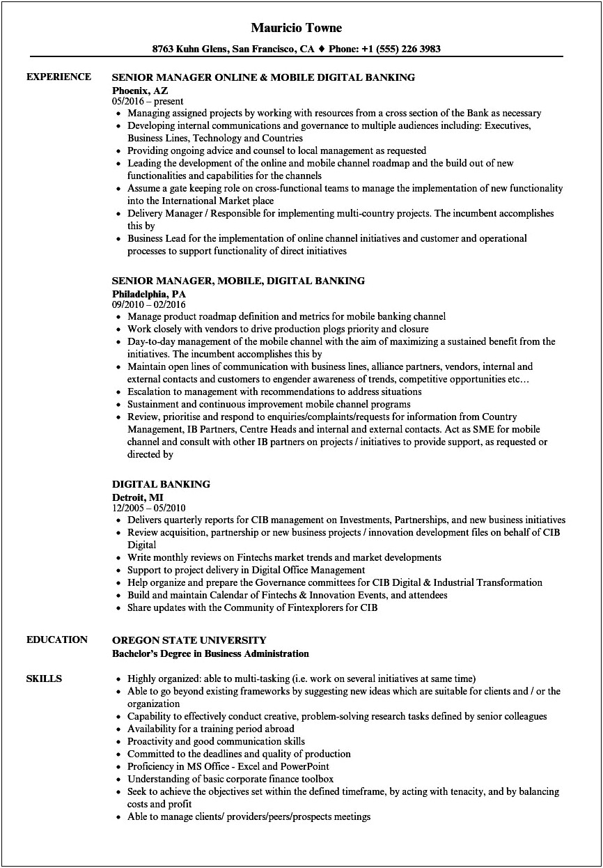 Commercial Mid Market Banking Resume Samples