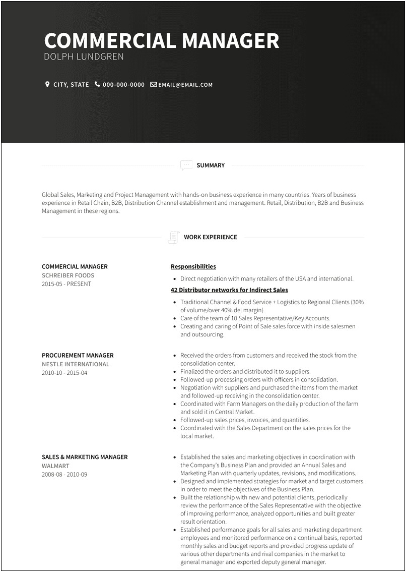 Commercial Project Manager Resume Examples