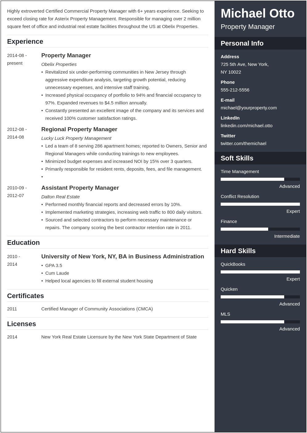 Commercial Property Management Resume Examples