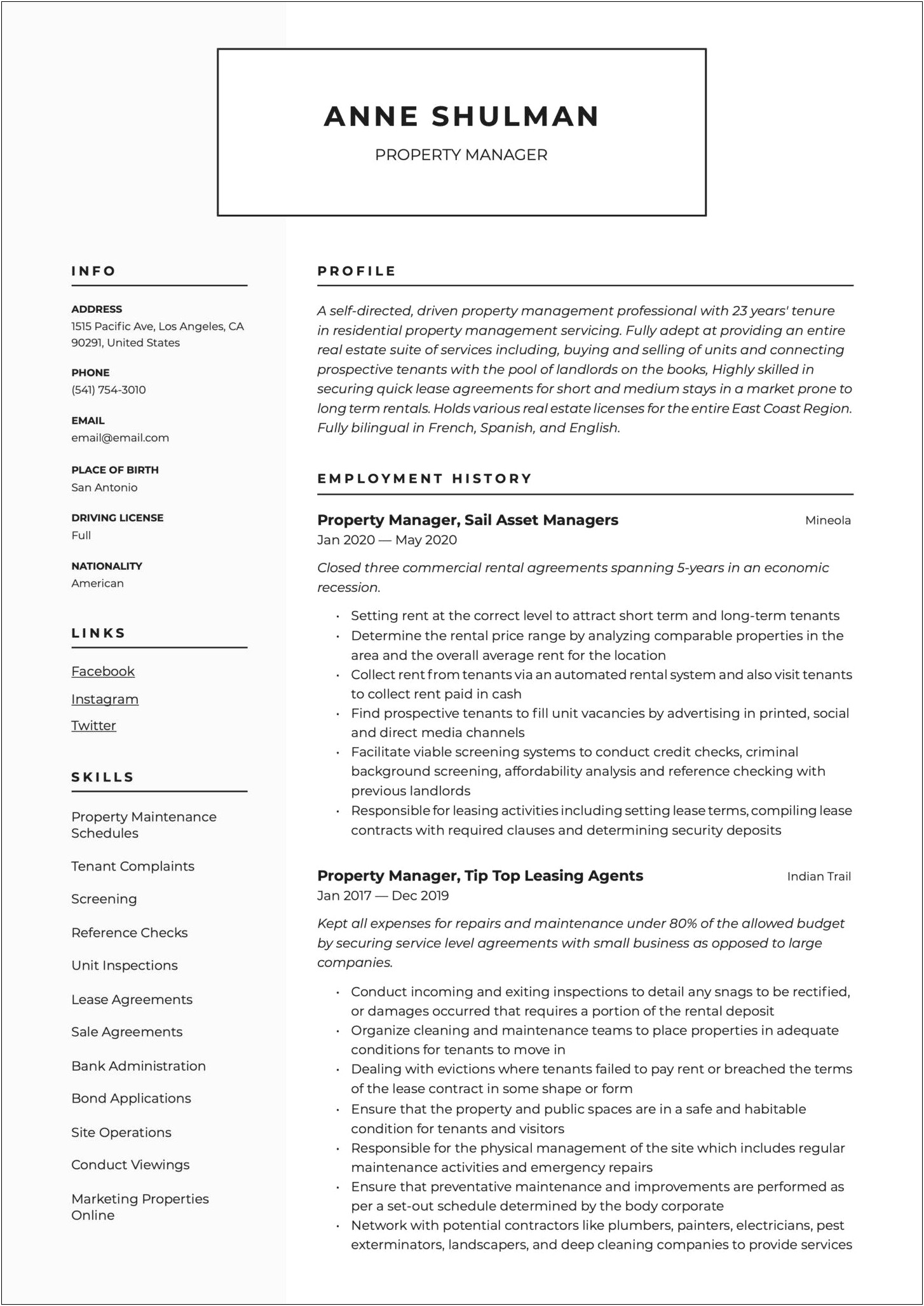 Commercial Property Manager Resume Objective