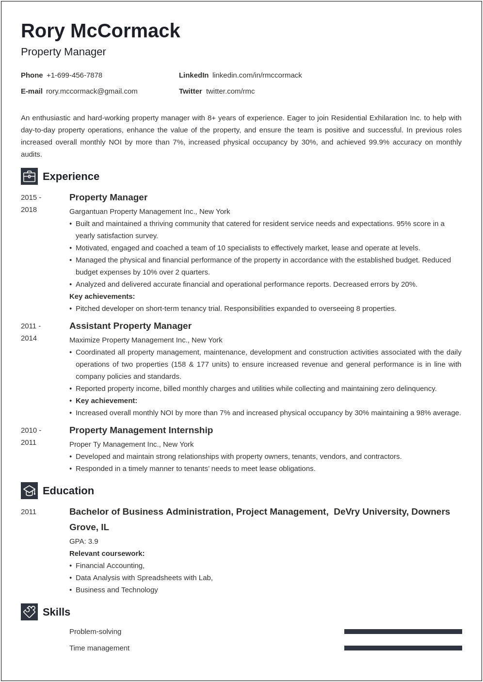 Commercial Property Manager Resume Sample
