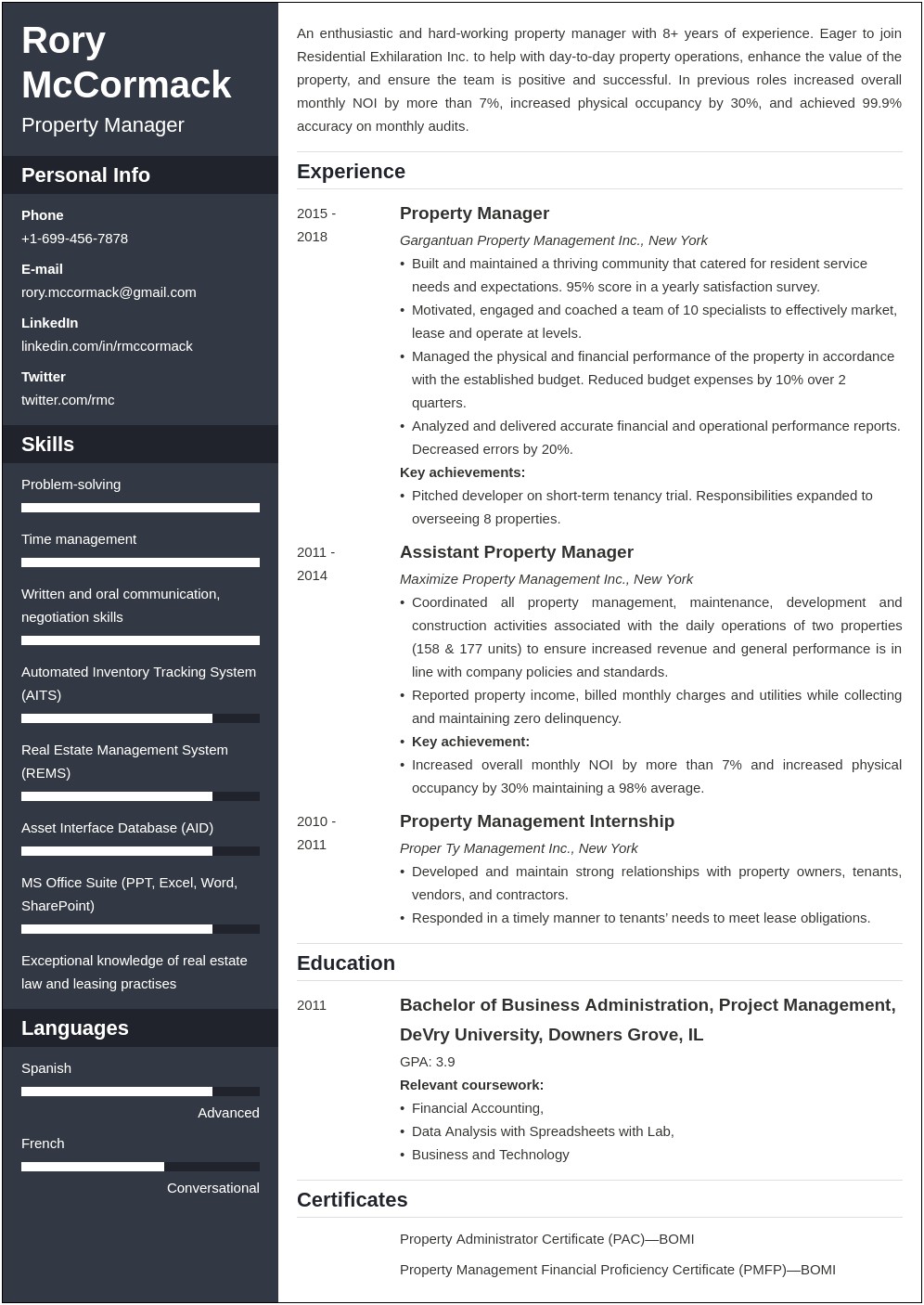 Commercial Property Manager Resume Templates