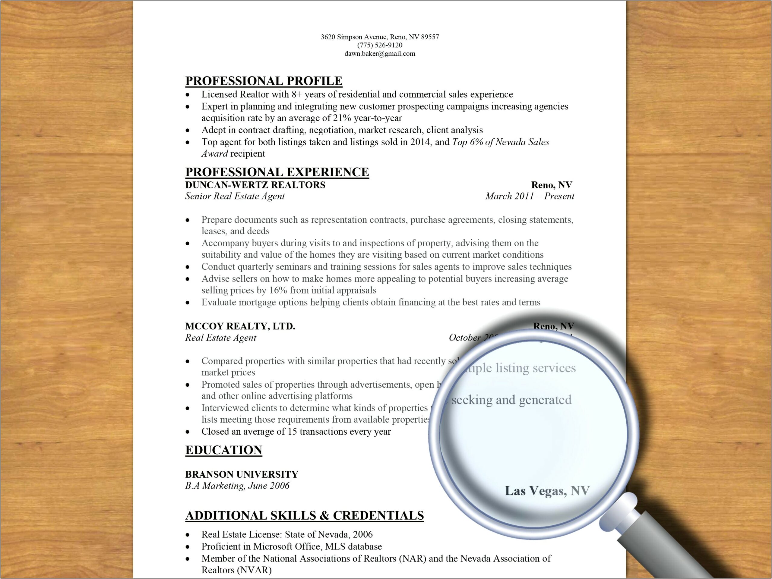 Commercial Real Estate Agent Sample Resume