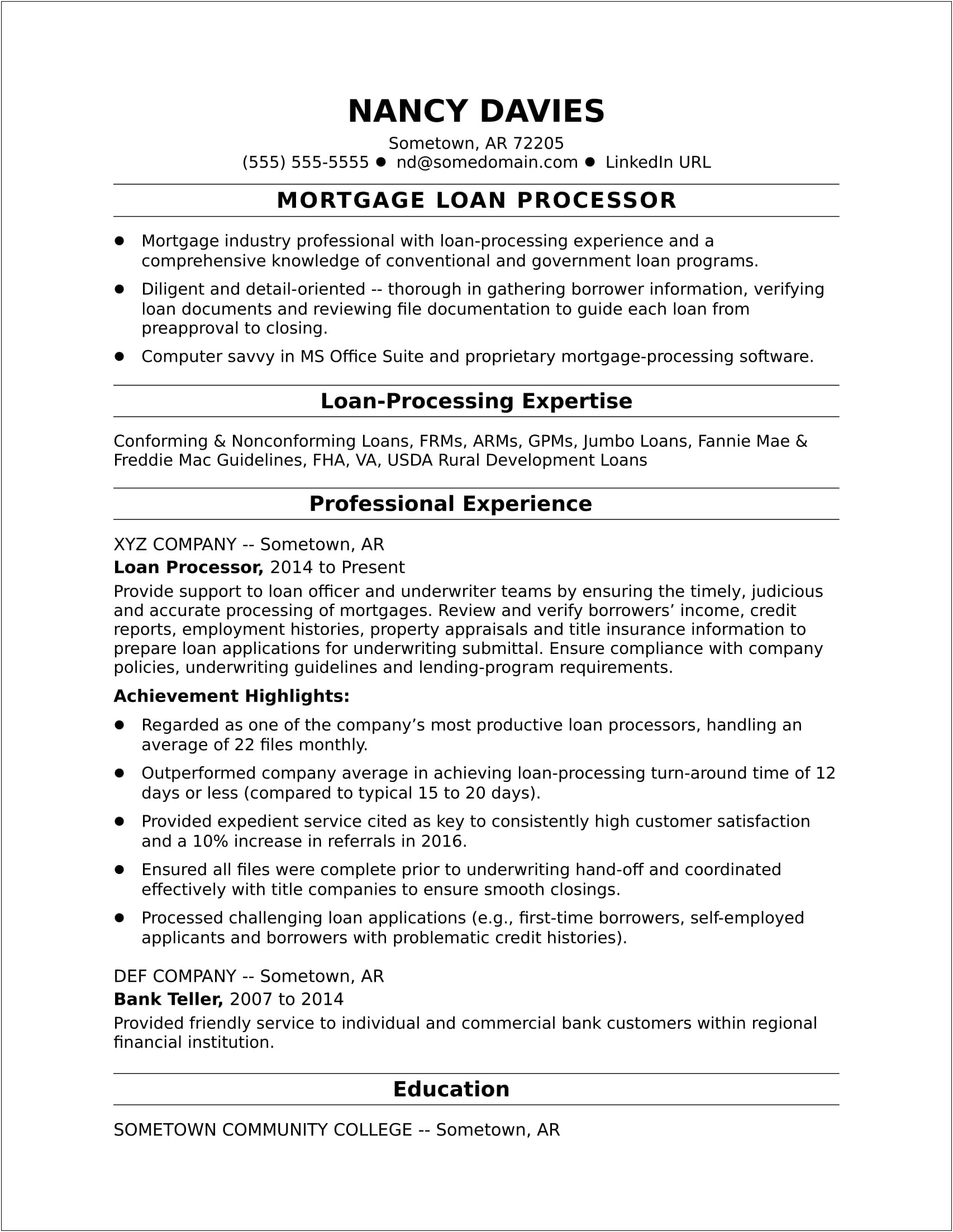 Commercial Real Estate Mortgage Originator Sample Resume
