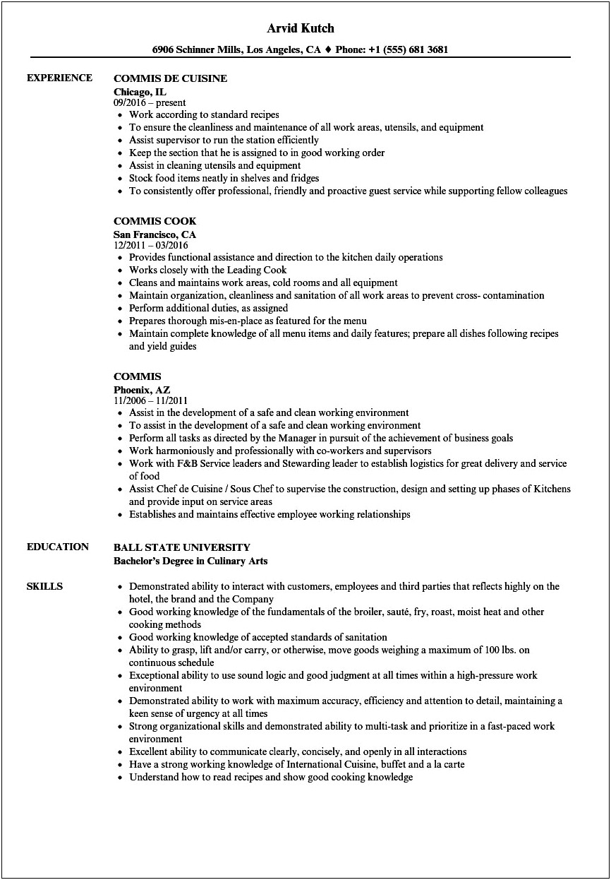 Commis Job Responsibilities For Resume