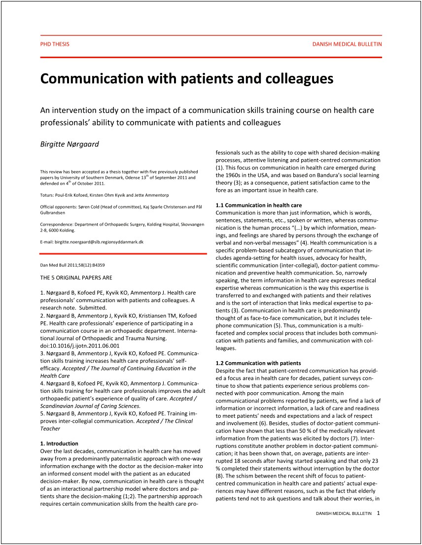 Communication Skill For Ortho Nurse Resume