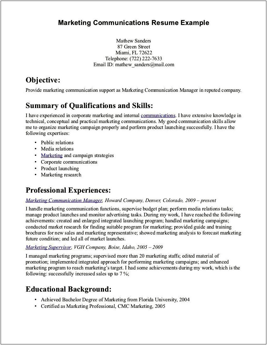 Communication Verbal And In Written Resume Wording