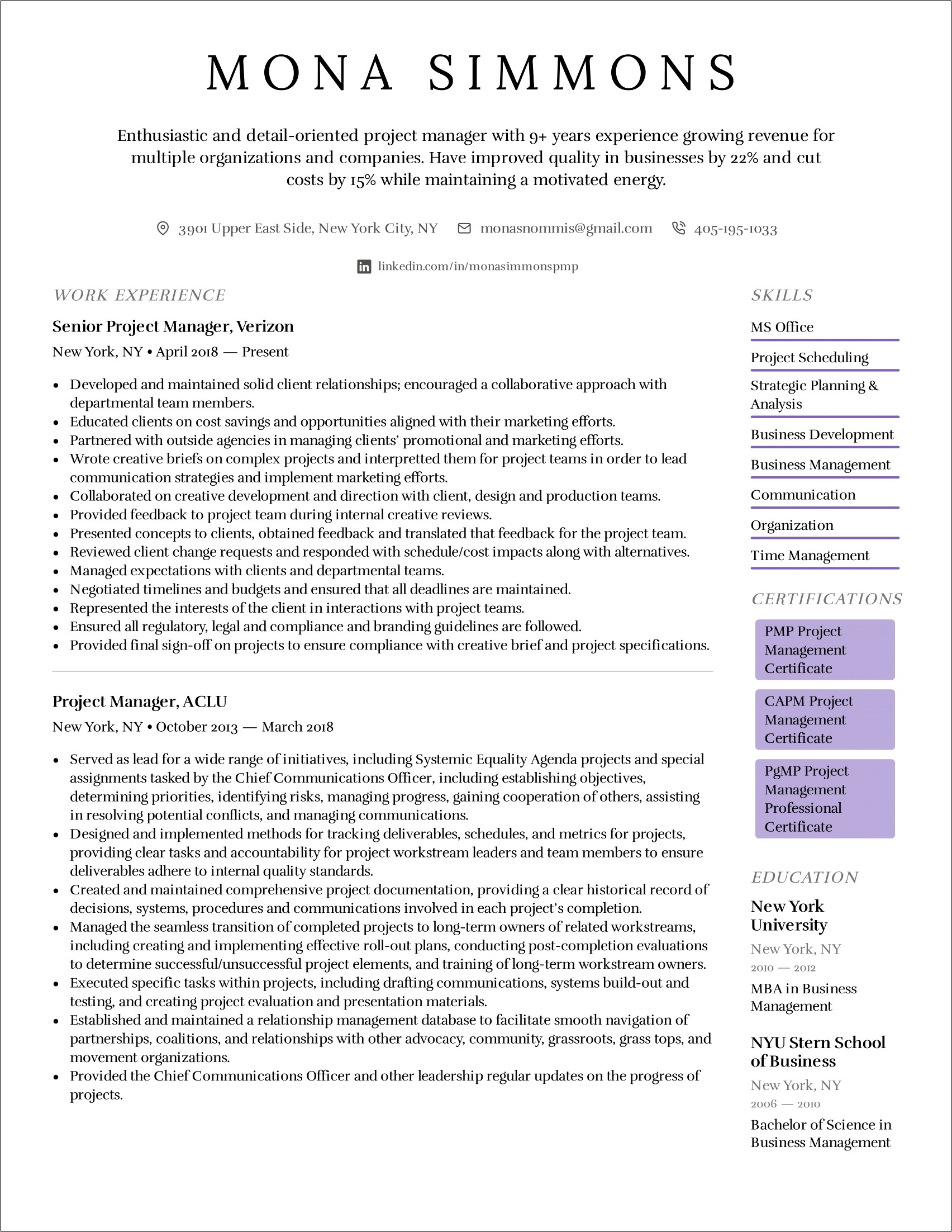 Communications Project Manager Resume Sample