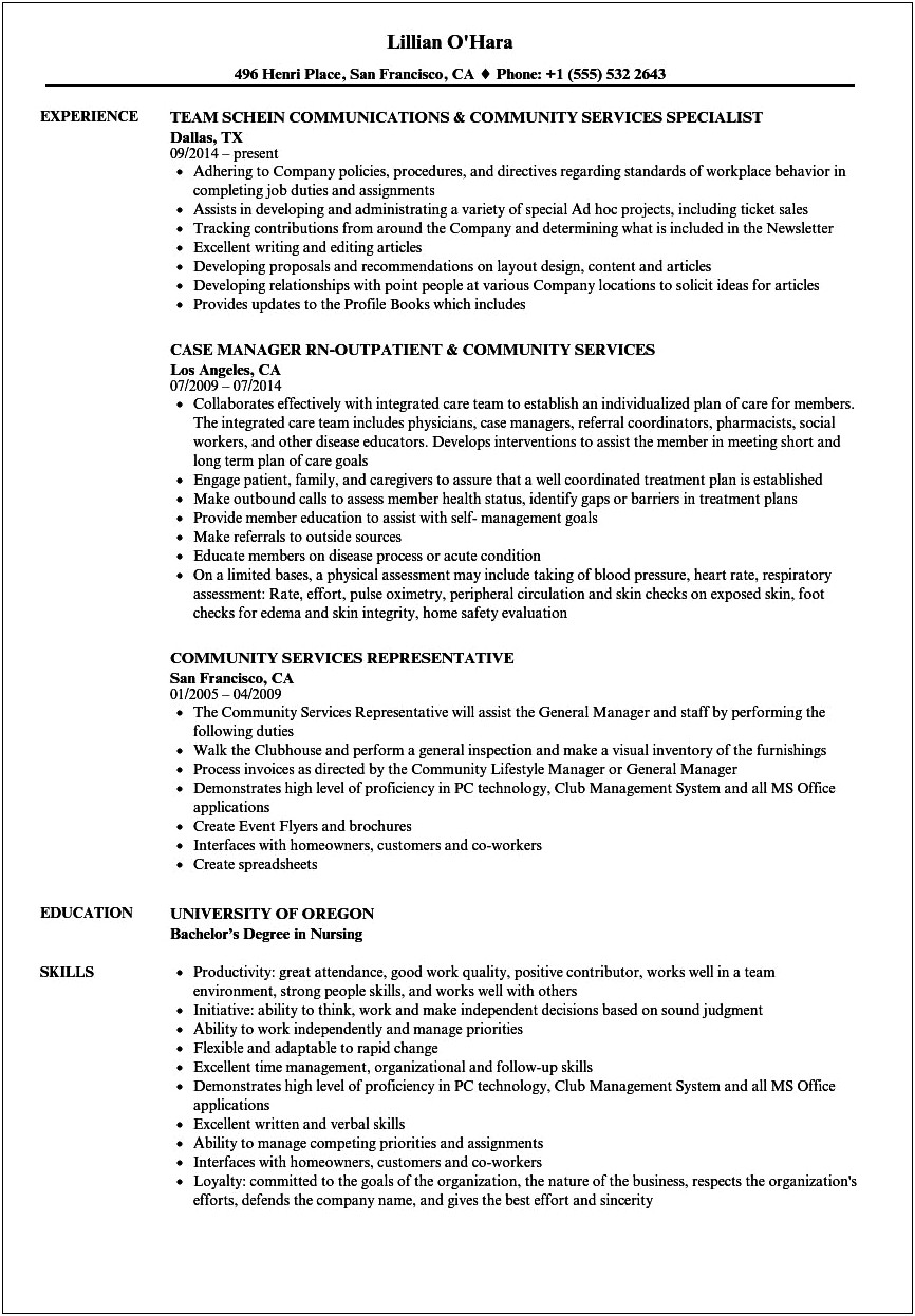 Communit Service Worker Resume Objective