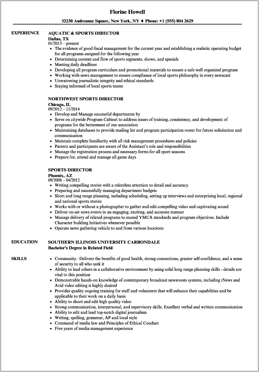 Community College Athletic Director Resume Example
