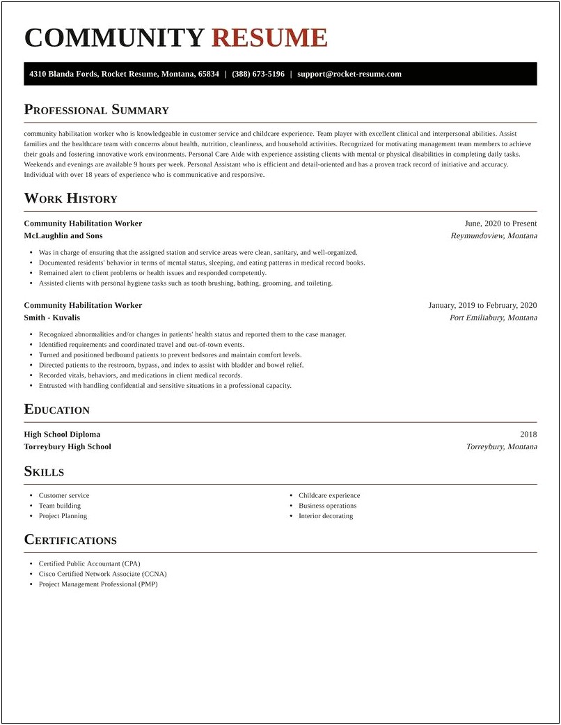 Community Habilitation Worker Job Description For Resume
