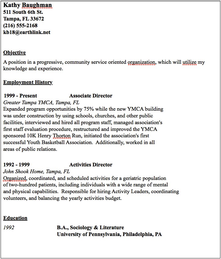 Community Service Section On Resume Example