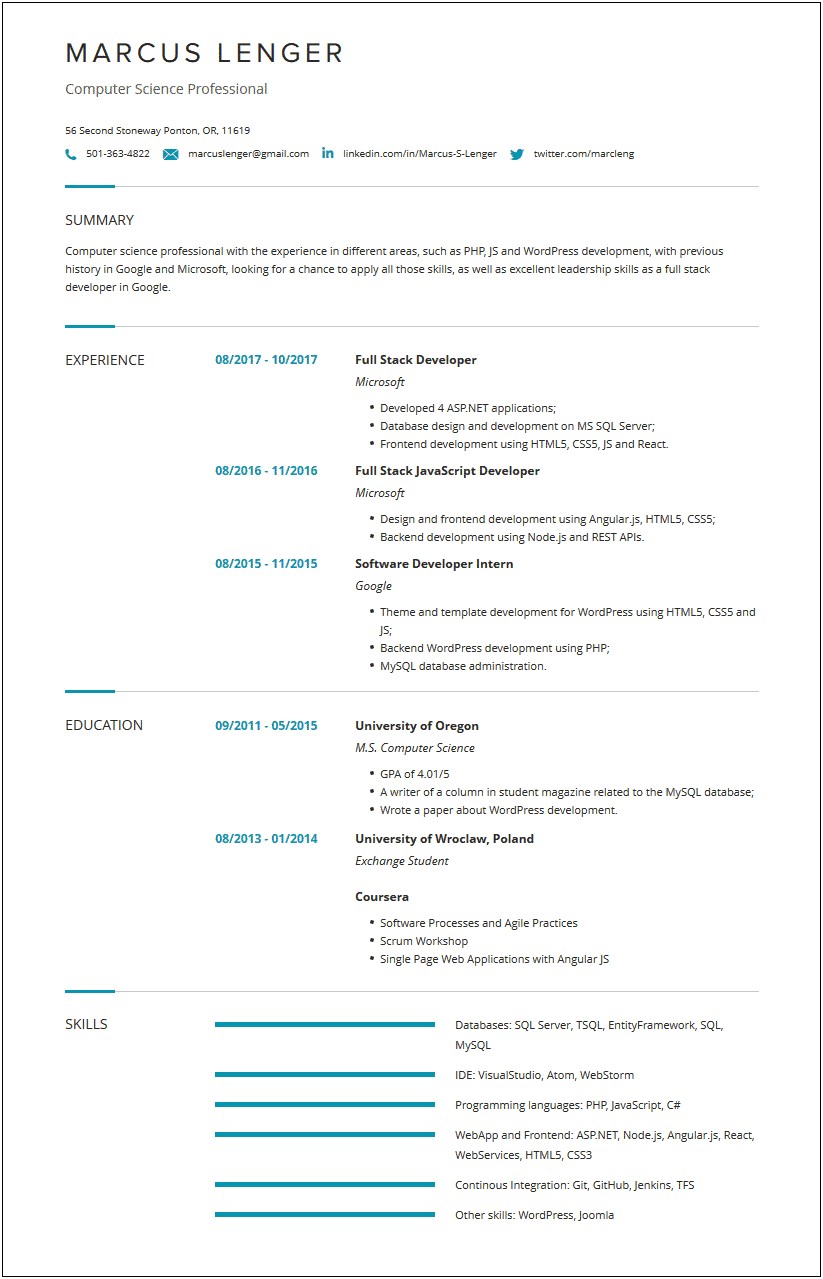 Comp Sci Resume Description For Application