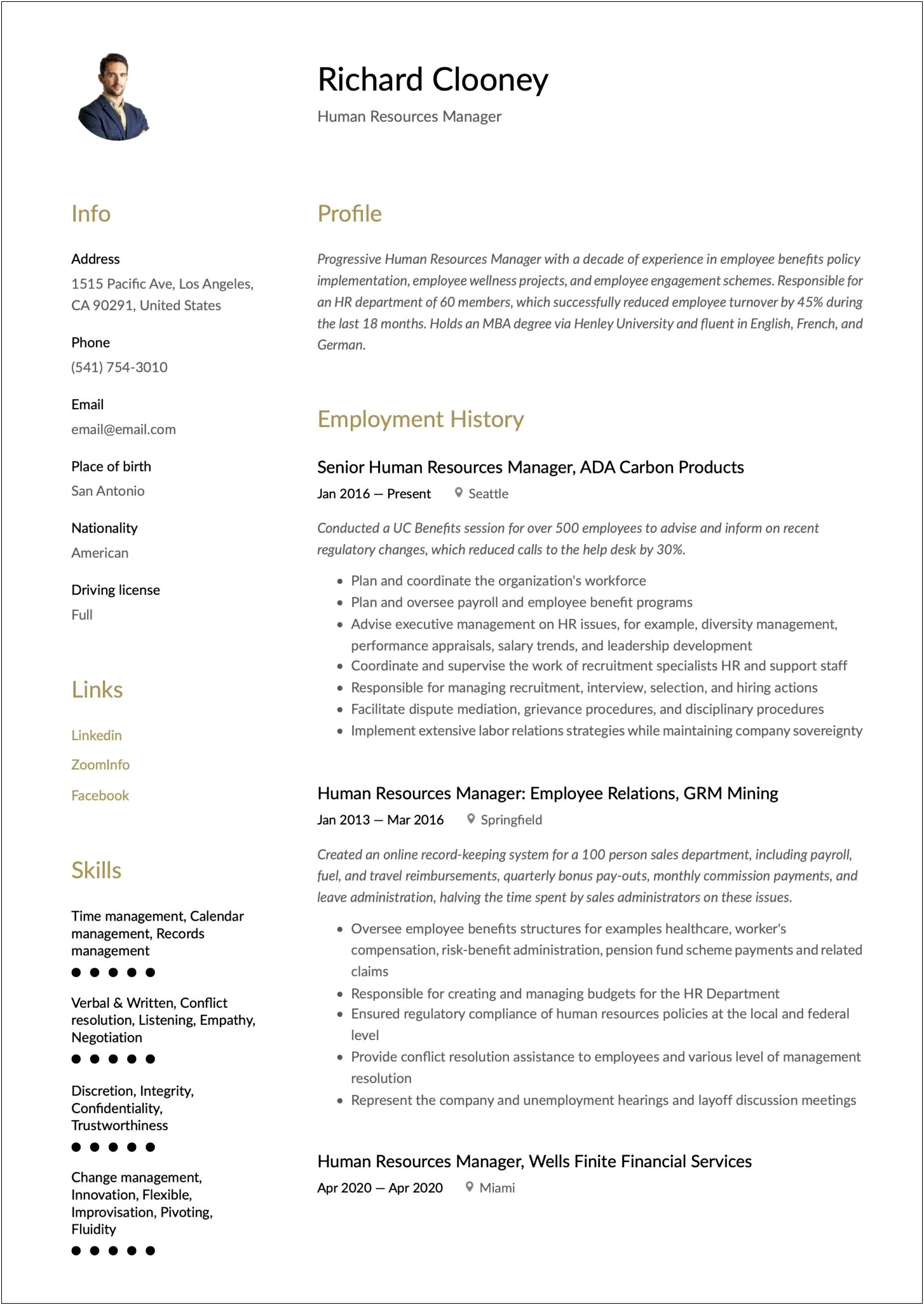 Compensation And Benefits Manager Resume Sample