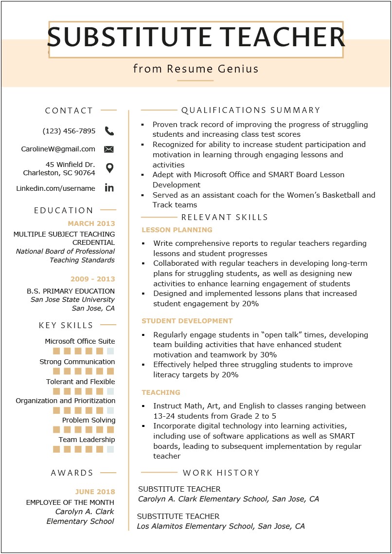 Comprehensive Resume Sample Of Teachers