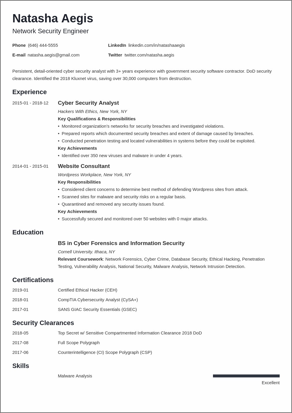 Comptia Security+ Certification Skills Resume