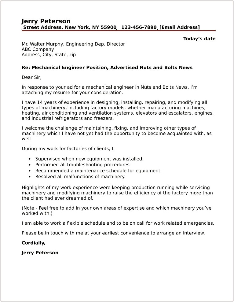 Computer Engineer Cover Letter For Resume