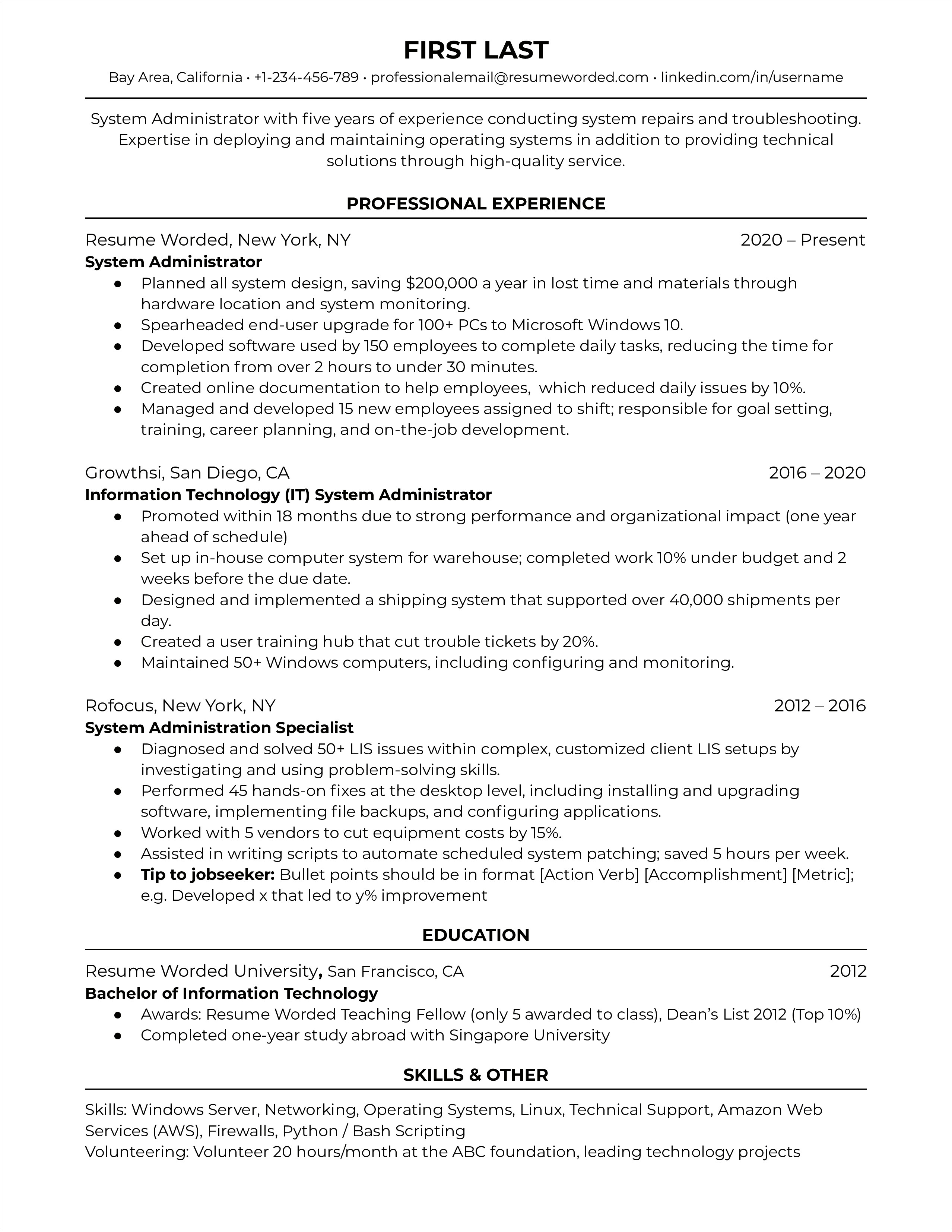 Computer Information System Resume Examples