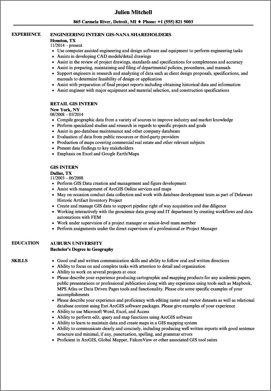 Computer Mapping Experience Resume Example