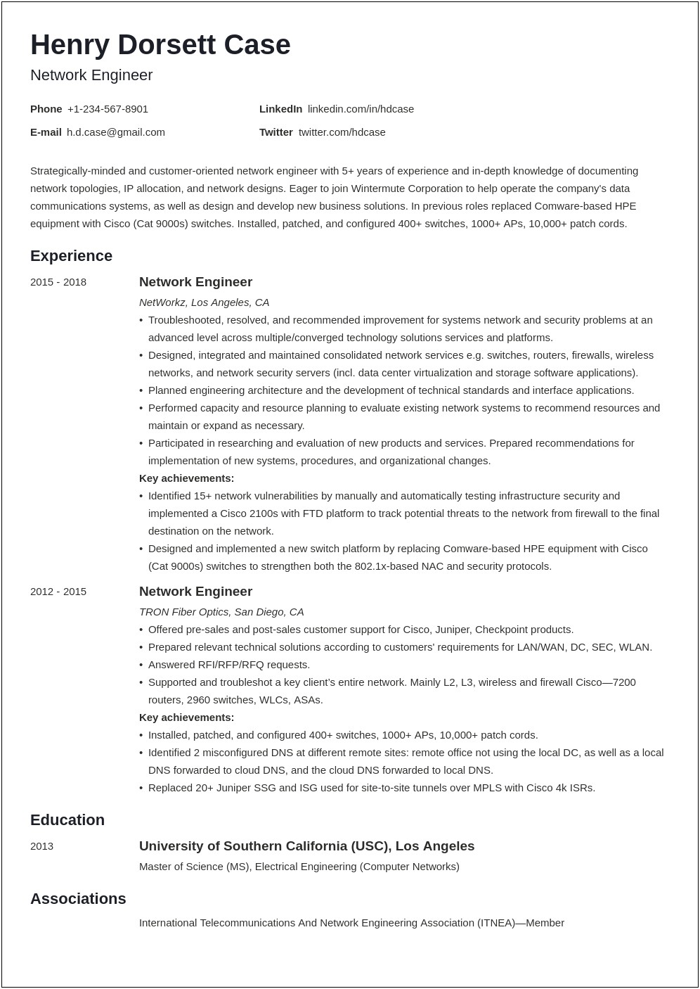 Computer Network Technician Sample Resume