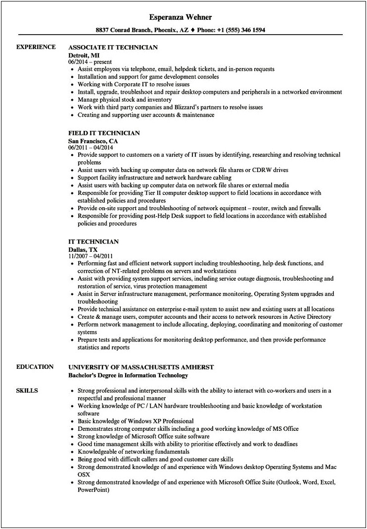 Computer Repair Job Description For Resume