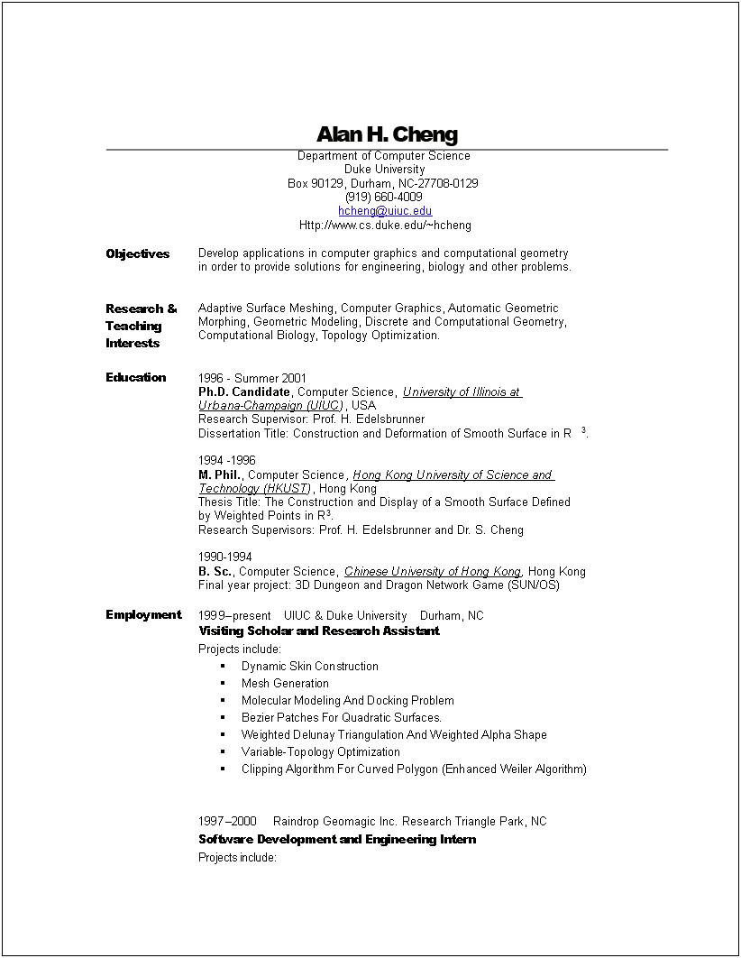 Computer Resume Templates For Master Students