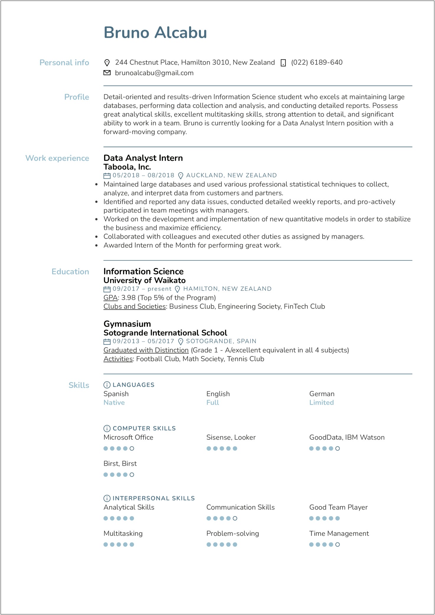 Computer Science Intern Resume Objective